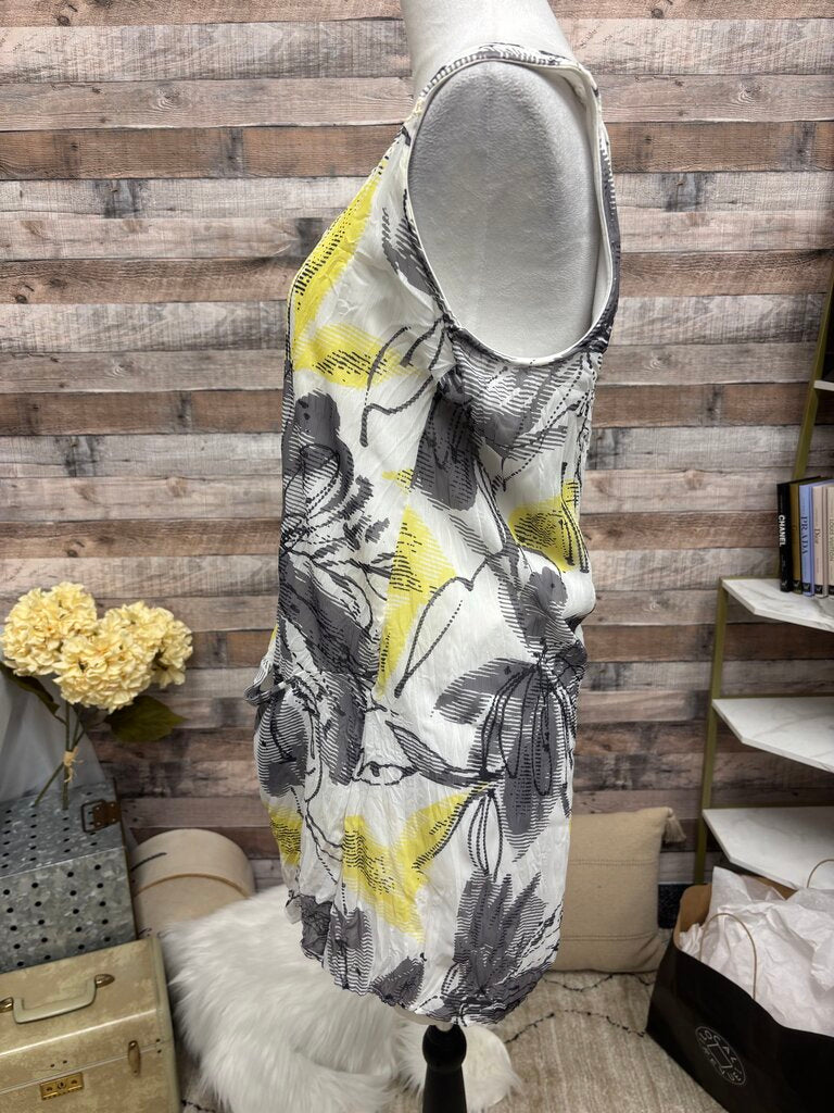 Yellow & Grey Floral Print Sleeveless Draped Top