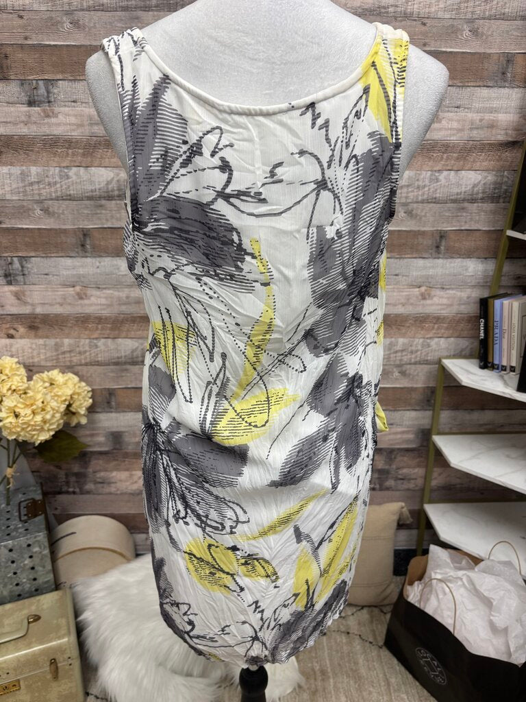 Yellow & Grey Floral Print Sleeveless Draped Top