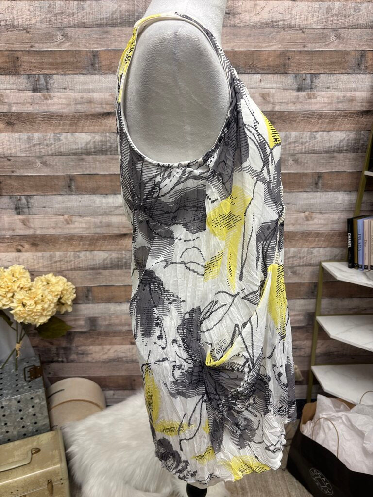 Yellow & Grey Floral Print Sleeveless Draped Top