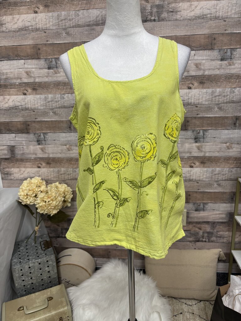 Cottonseed Casual Wear Chartreuse Floral Sleeveless Tank Top