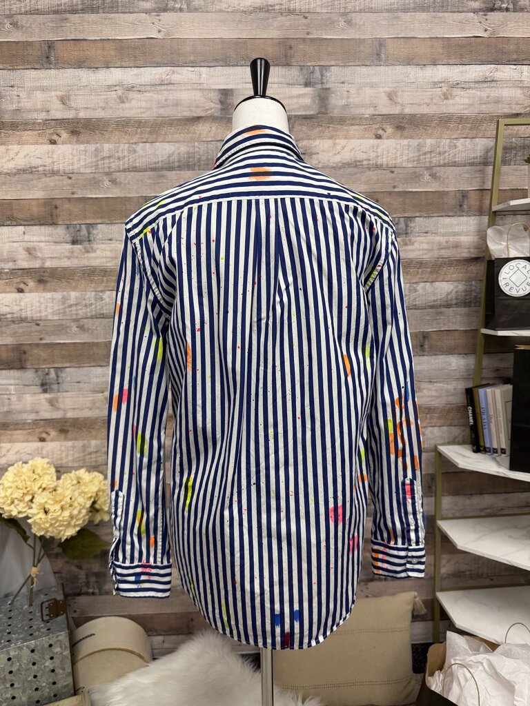 Polo Ralph Lauren 'Relaxed Fit' Blue & White Striped Paint Splatter Button-Down Shirt