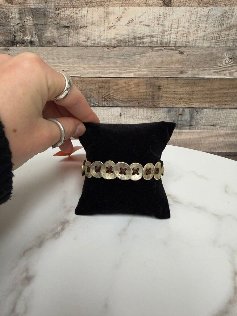 Silpada Sterling Silver Disc Brown Cord Bracelet