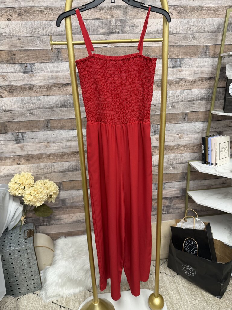 1. State Red Jumpsuit Smocked Bodice Med