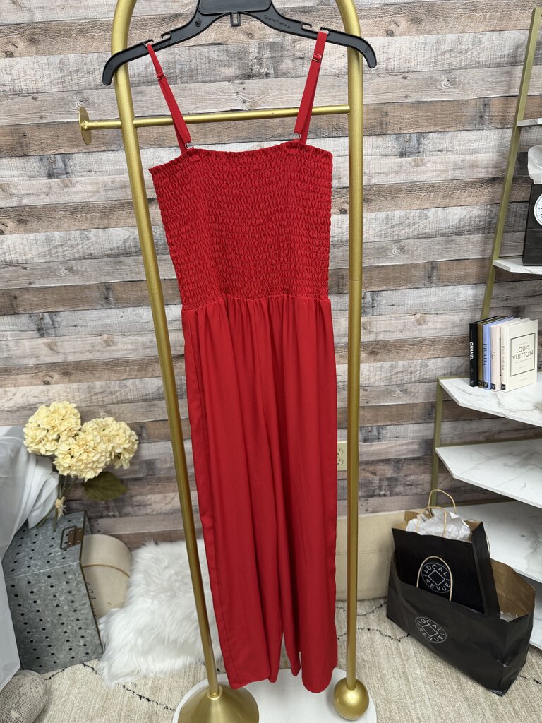 1. State Red Jumpsuit Smocked Bodice Med