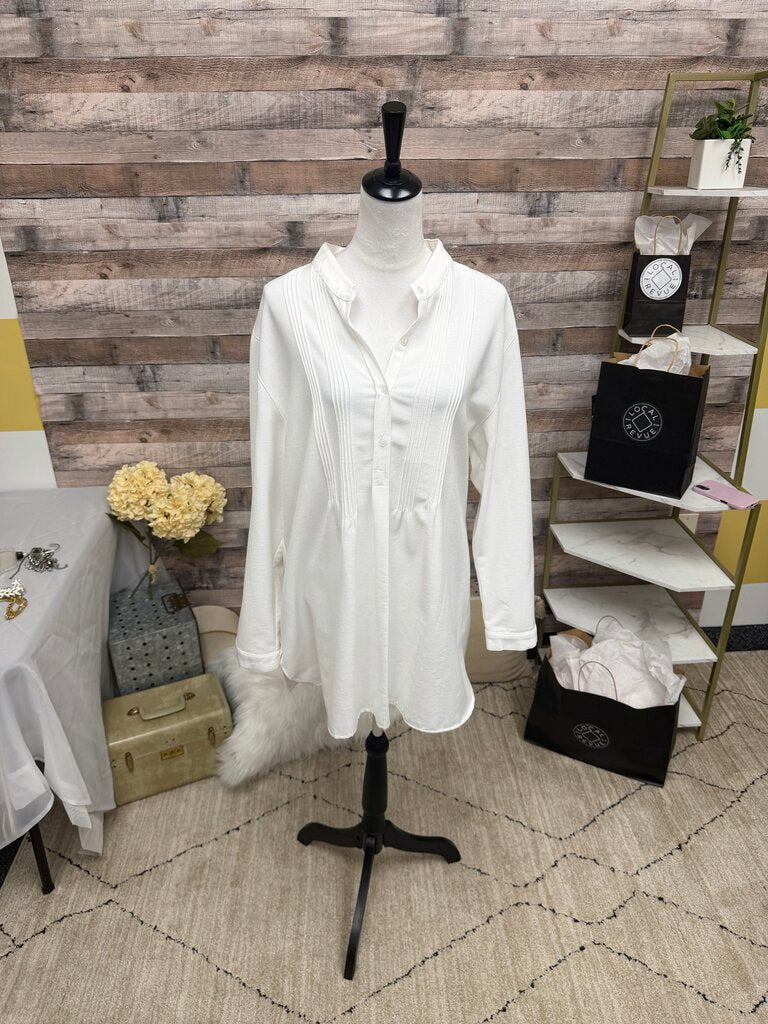 Travel Smith White Pintuck Long Sleeve 3/4 Button