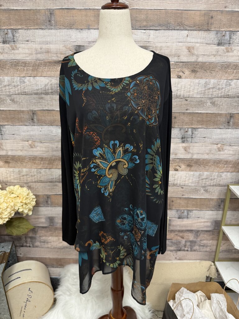Chico's Heritage Black w/Floral Print Tunic