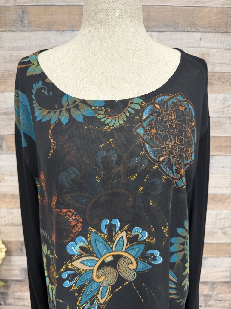 Chico's Heritage Black w/Floral Print Tunic