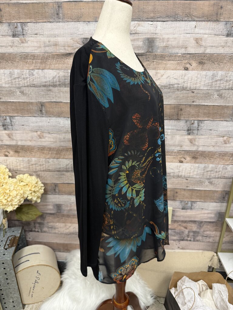 Chico's Heritage Black w/Floral Print Tunic
