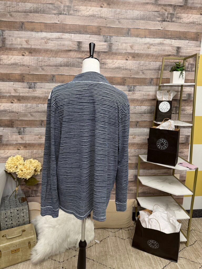 Zenergy by Chico's Navy & White Stripe Sleeve Full Zip