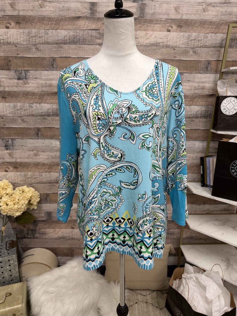 Chico's Turquoise Paisley 3/4 Sleeve