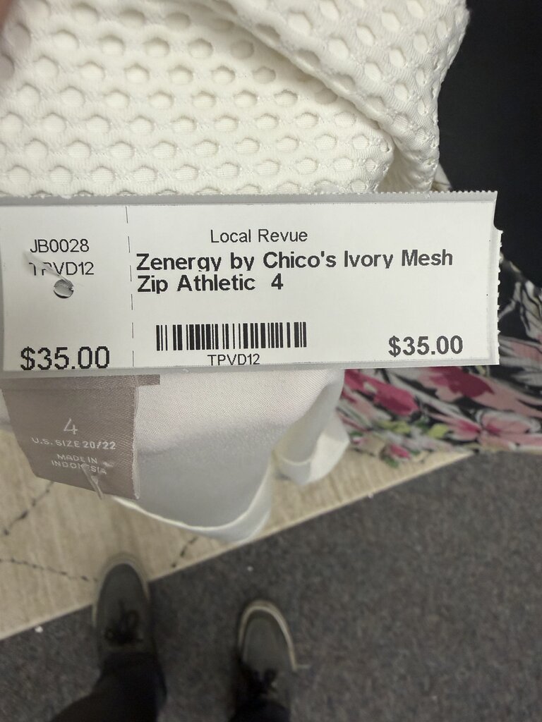 Zenergy by Chico's Ivory Mesh Zip Athletic