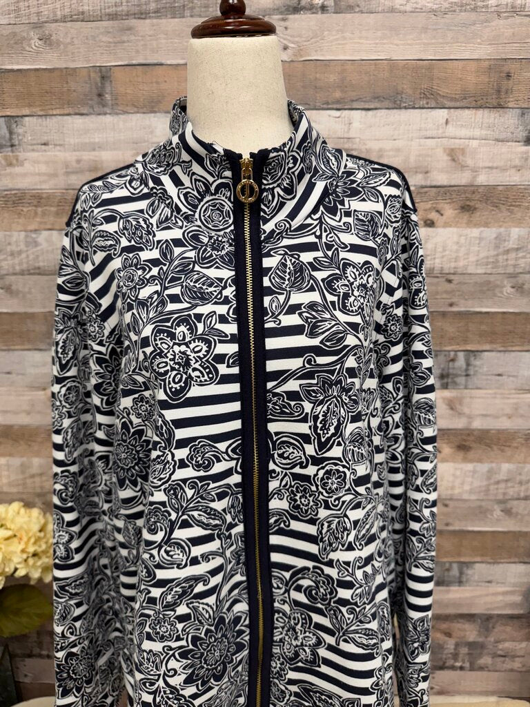 Jones New York Black & White Floral/Stripe Print