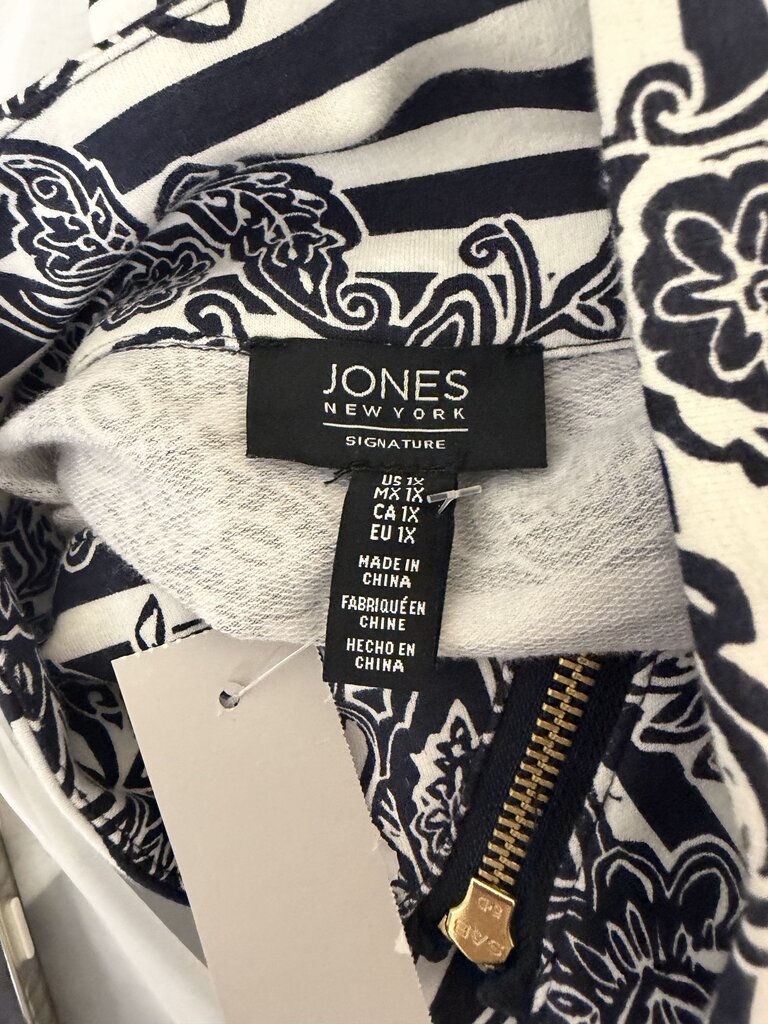 Jones New York Black & White Floral/Stripe Print