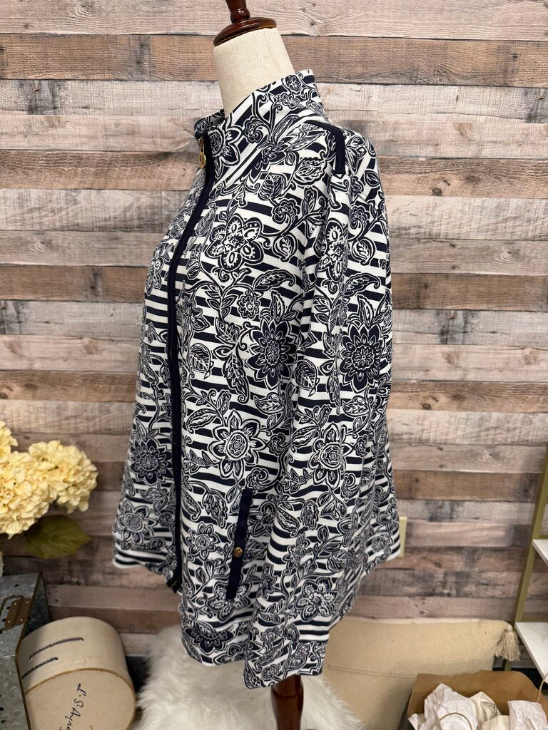 Jones New York Black & White Floral/Stripe Print