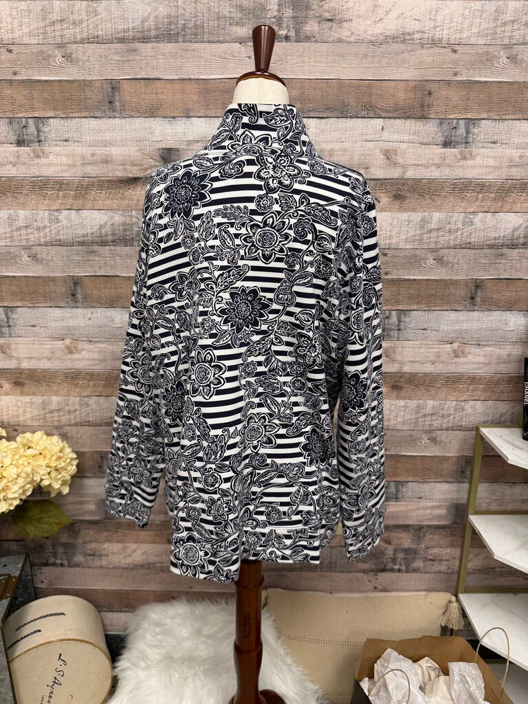 Jones New York Black & White Floral/Stripe Print