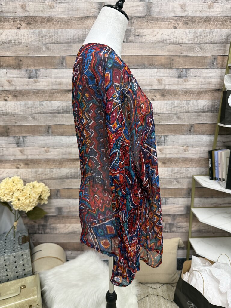 Chico's Red & Blue Sheer Paisley Print Wrap