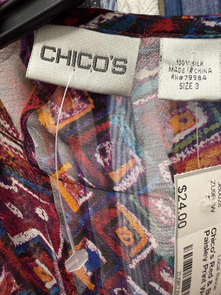 Chico's Red & Blue Sheer Paisley Print Wrap
