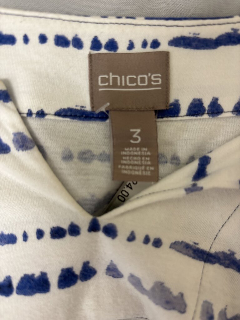 Chico's Cotton Navy & White Paisley 3/4 Sleeve