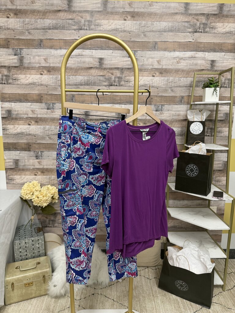 Chico's Royal Blue & Purple Paisley Print Crop