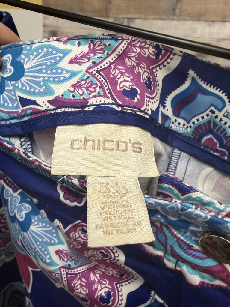 Chico's Royal Blue & Purple Paisley Print Crop
