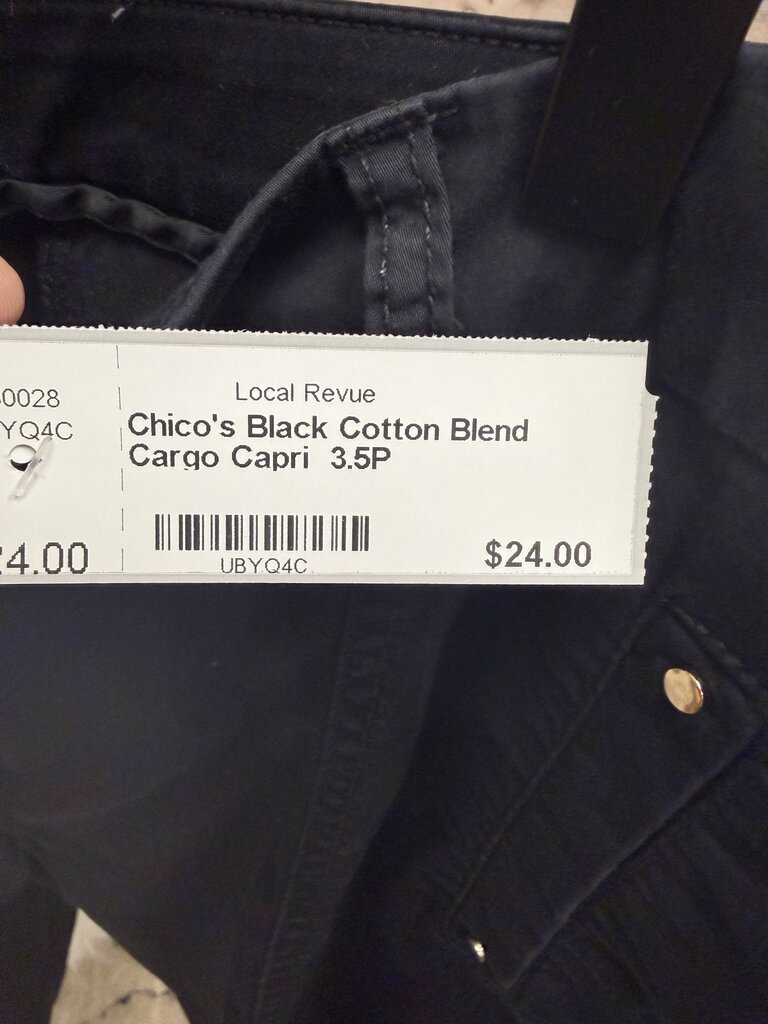 Chico's Black Cotton Blend Cargo Capri
