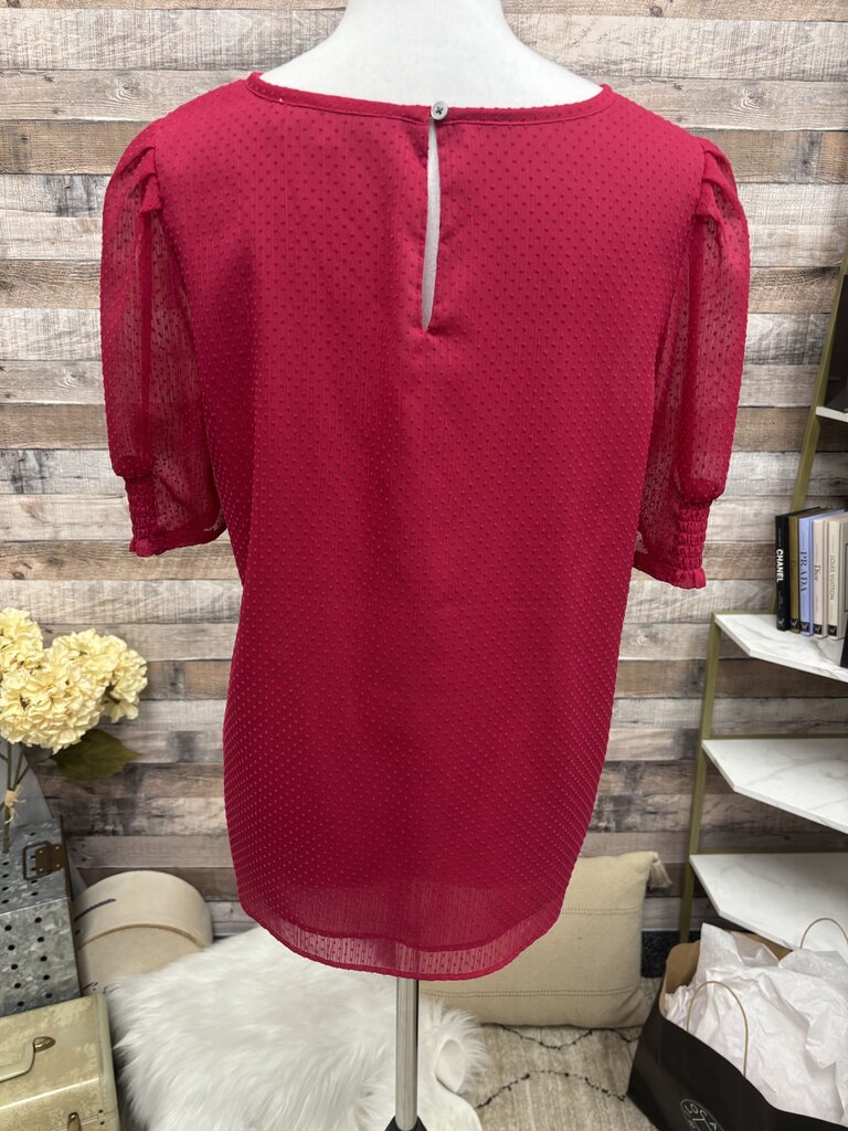 Loft Red Sheer Polka Dot Short Sleeve