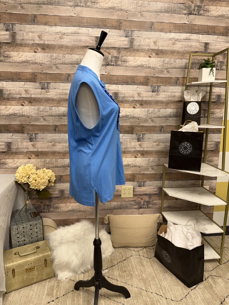 Tory Burch Blue Sleeveless Ruffle Polo