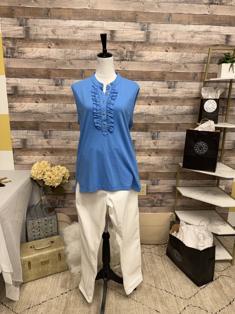 Tory Burch Blue Sleeveless Ruffle Polo
