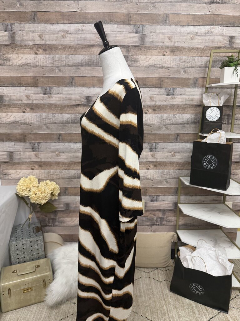 Chico's Black, Brown & Gold Animal Print 3/4 Sleeve Shift
