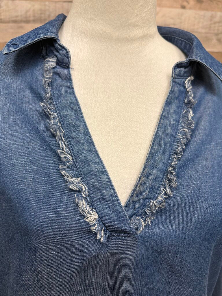 Chico's Tencel Blue Chambray Raw Hẻm Tunic