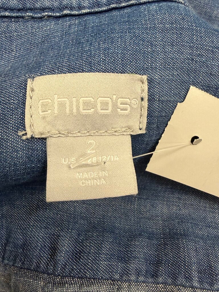 Chico's Tencel Blue Chambray Raw Hẻm Tunic