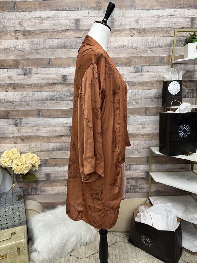 Anthro A New Day Rust w/Floral Print Kimono