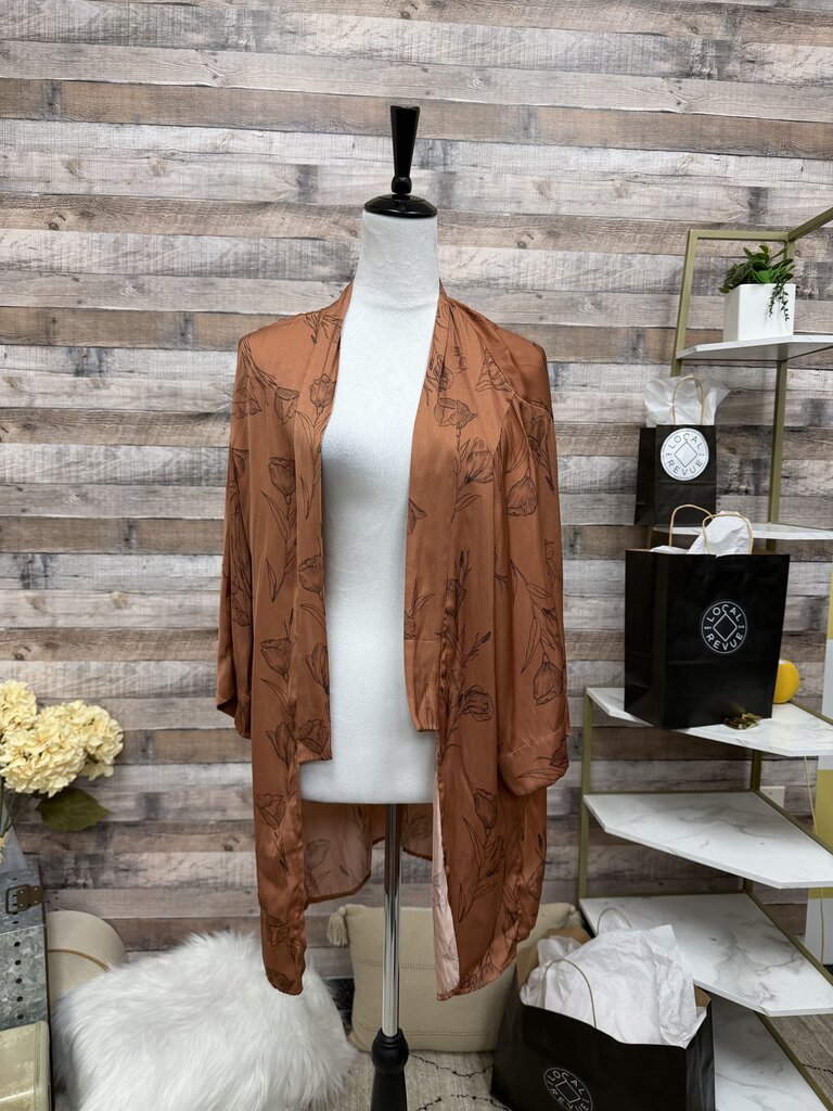 Anthro A New Day Rust w/Floral Print Kimono