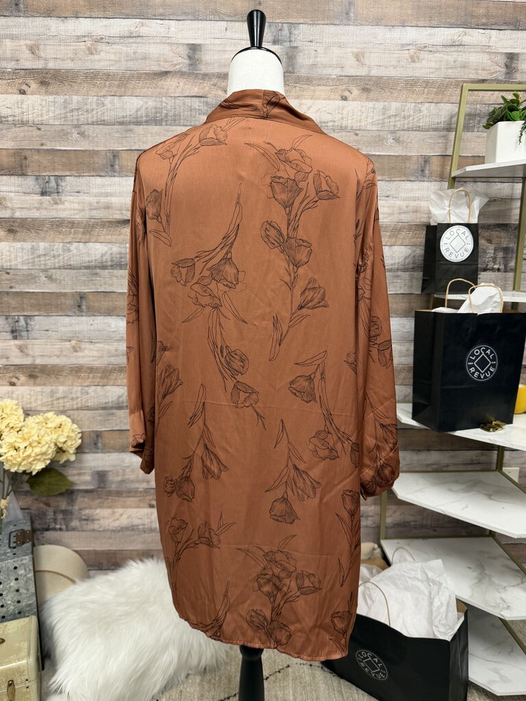 Anthro A New Day Rust w/Floral Print Kimono
