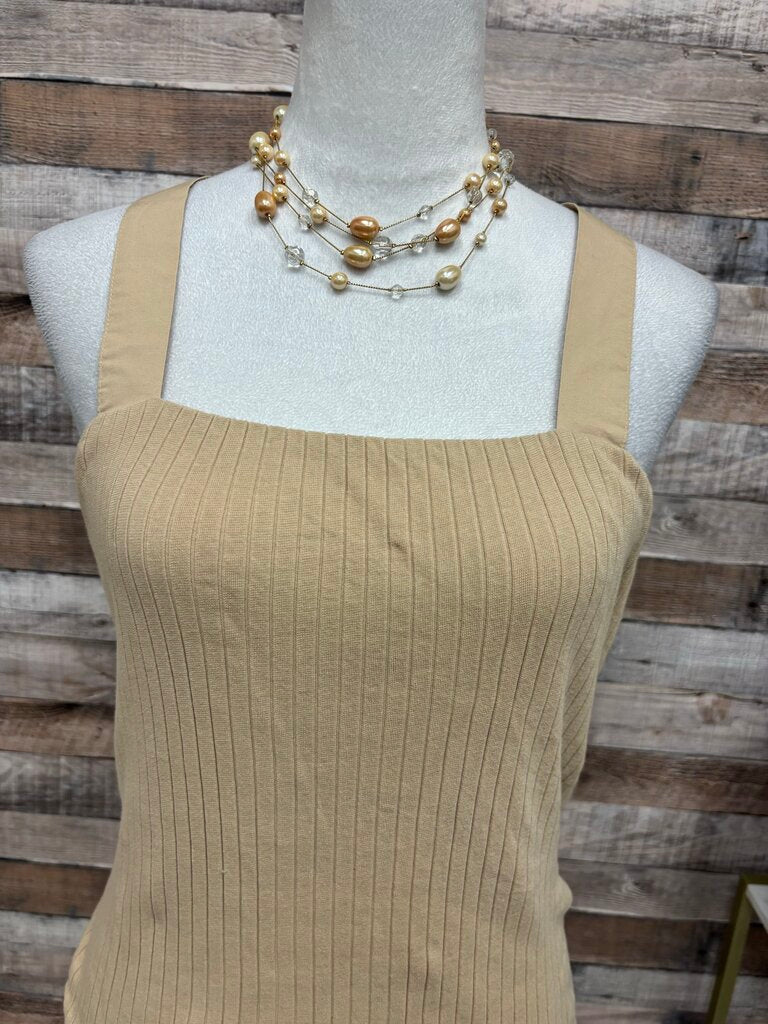 Anthro Porridge Tan Ribbed Tank w/Lattice Back