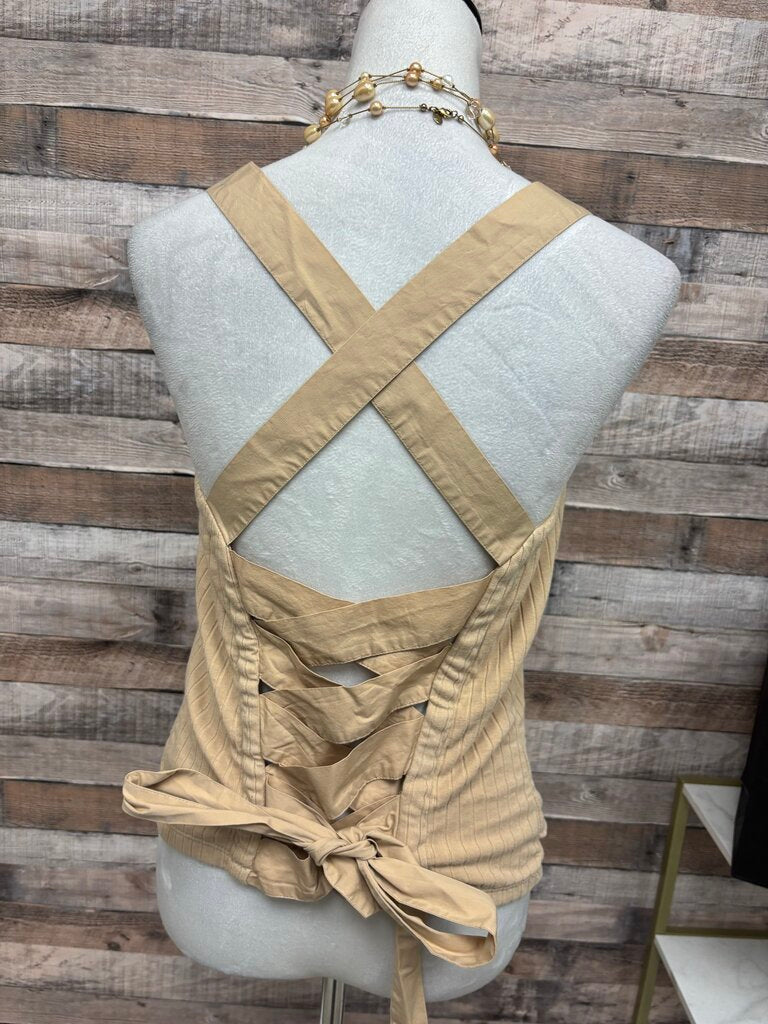 Anthro Porridge Tan Ribbed Tank w/Lattice Back
