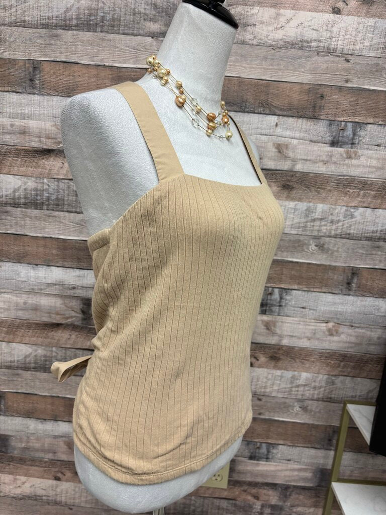 Anthro Porridge Tan Ribbed Tank w/Lattice Back