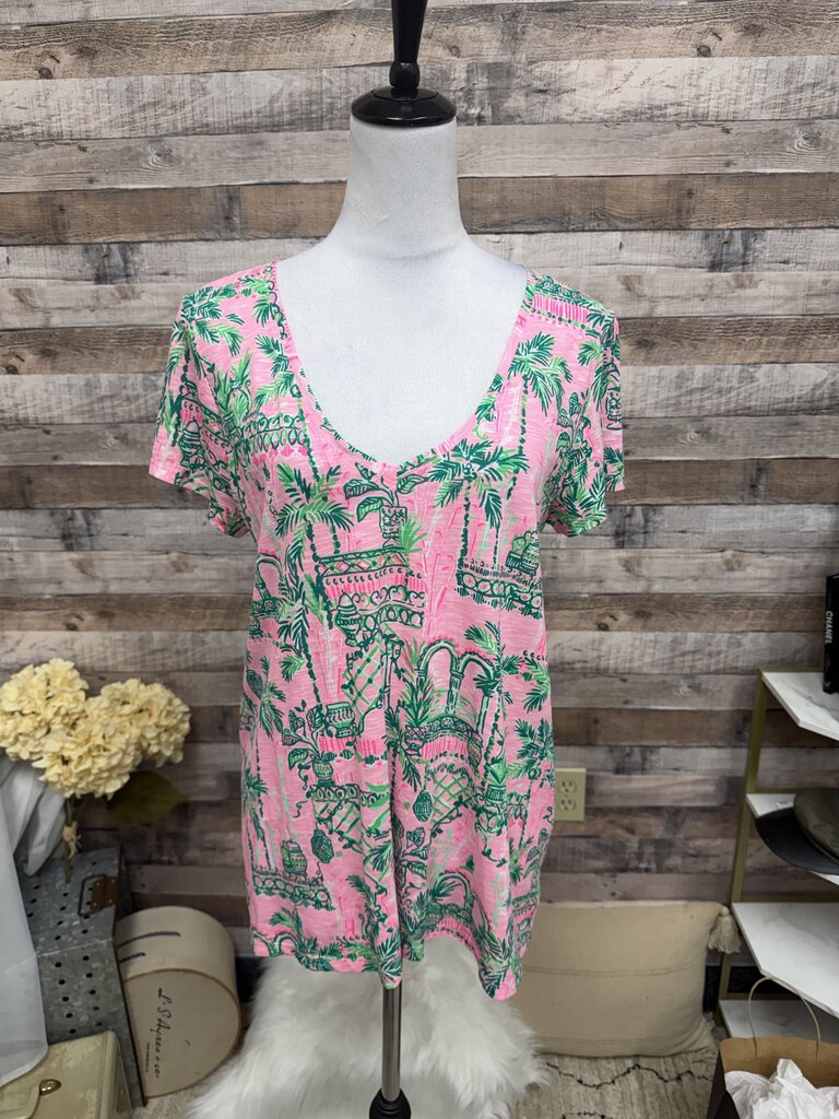 Lilly Pulitzer Pink & Green V-Neck Short Sleeve