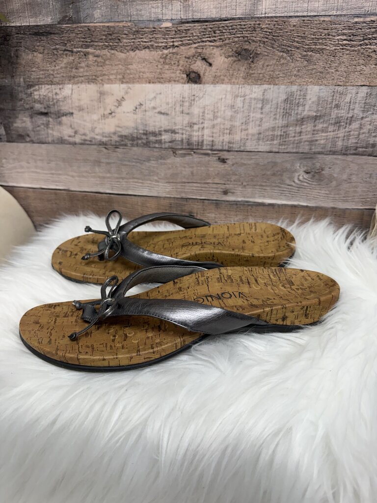 Vionic Cassie Grey Leather Bow Detail Sandals