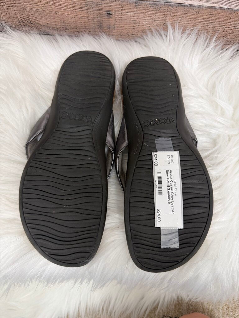 Vionic Cassie Grey Leather Bow Detail Sandals