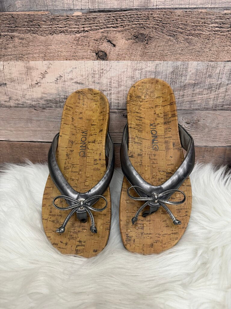 Vionic Cassie Grey Leather Bow Detail Sandals