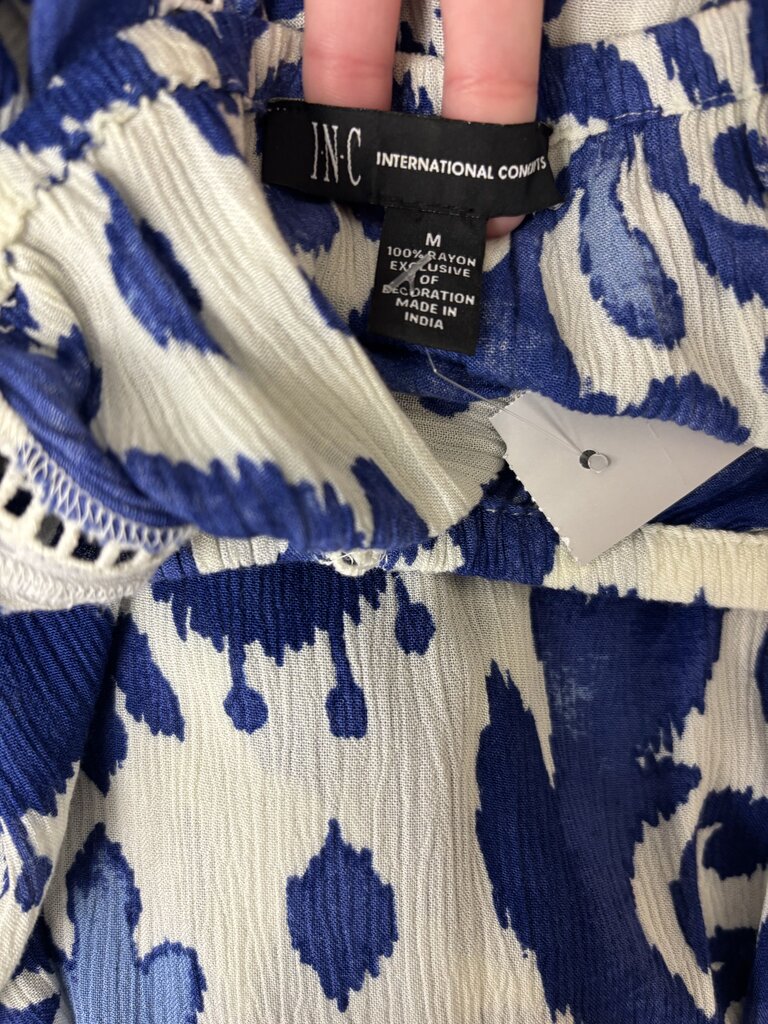 INC Royal Blue & White Peasant Blouse