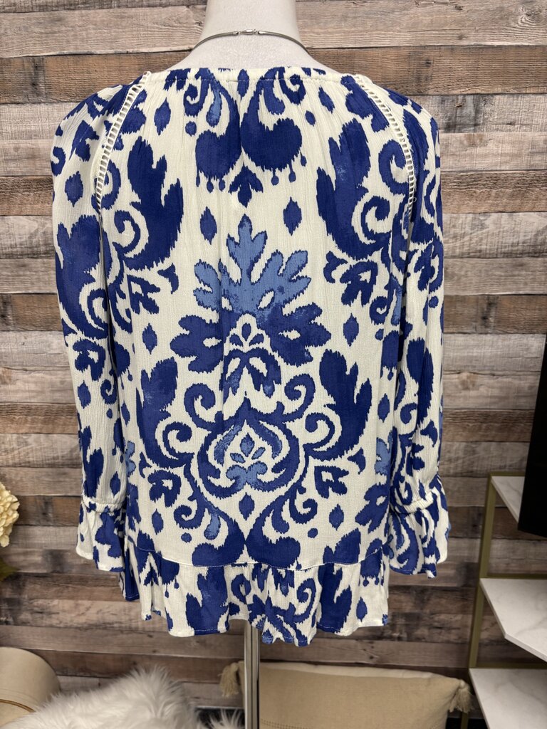 INC Royal Blue & White Peasant Blouse