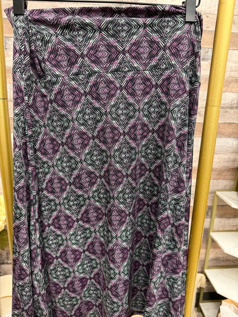 LulaRoe Black & Purple Geo Diamond Print Skirt
