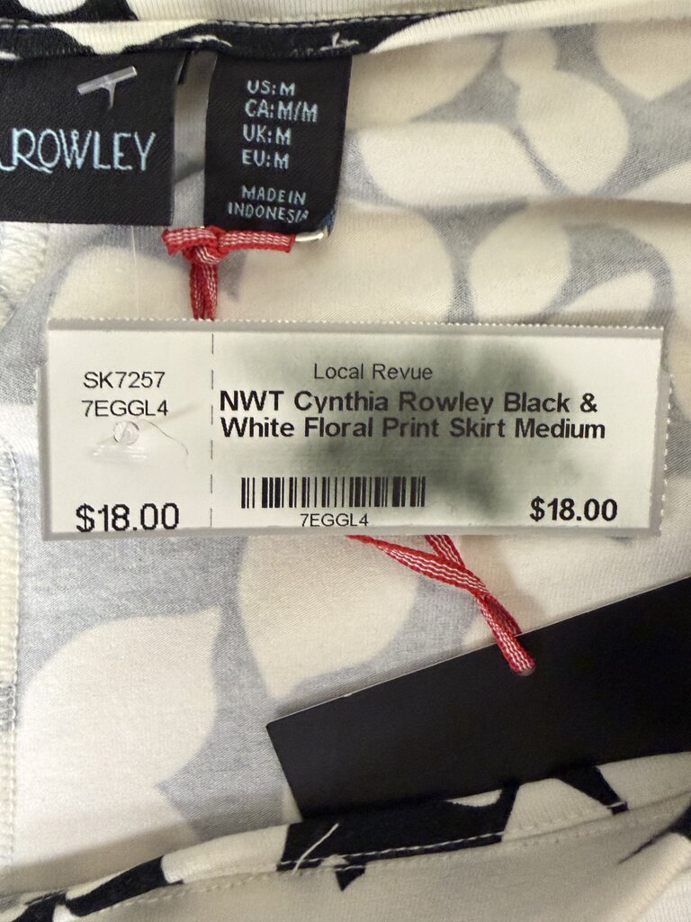 NWT Cynthia Rowley Black & White Floral Print Skirt