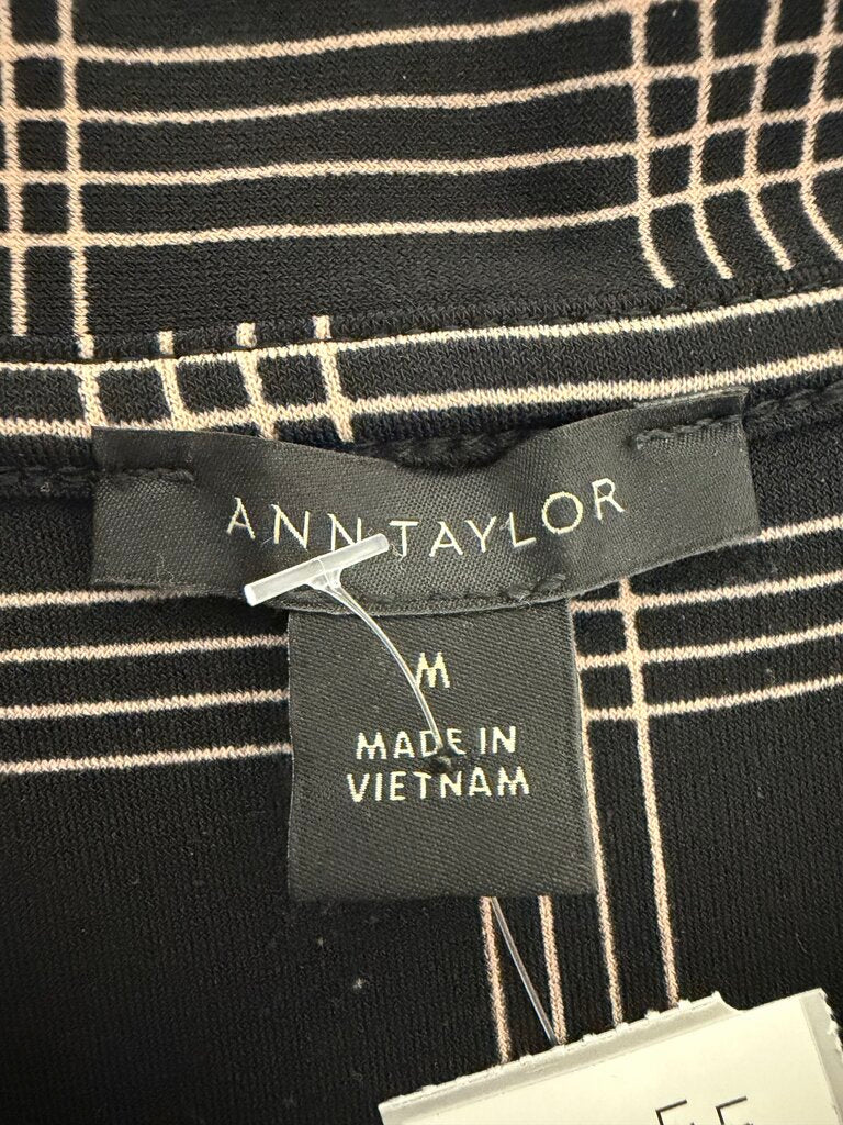 Ann Taylor Black & Tan Plaid Tie Front Blouse