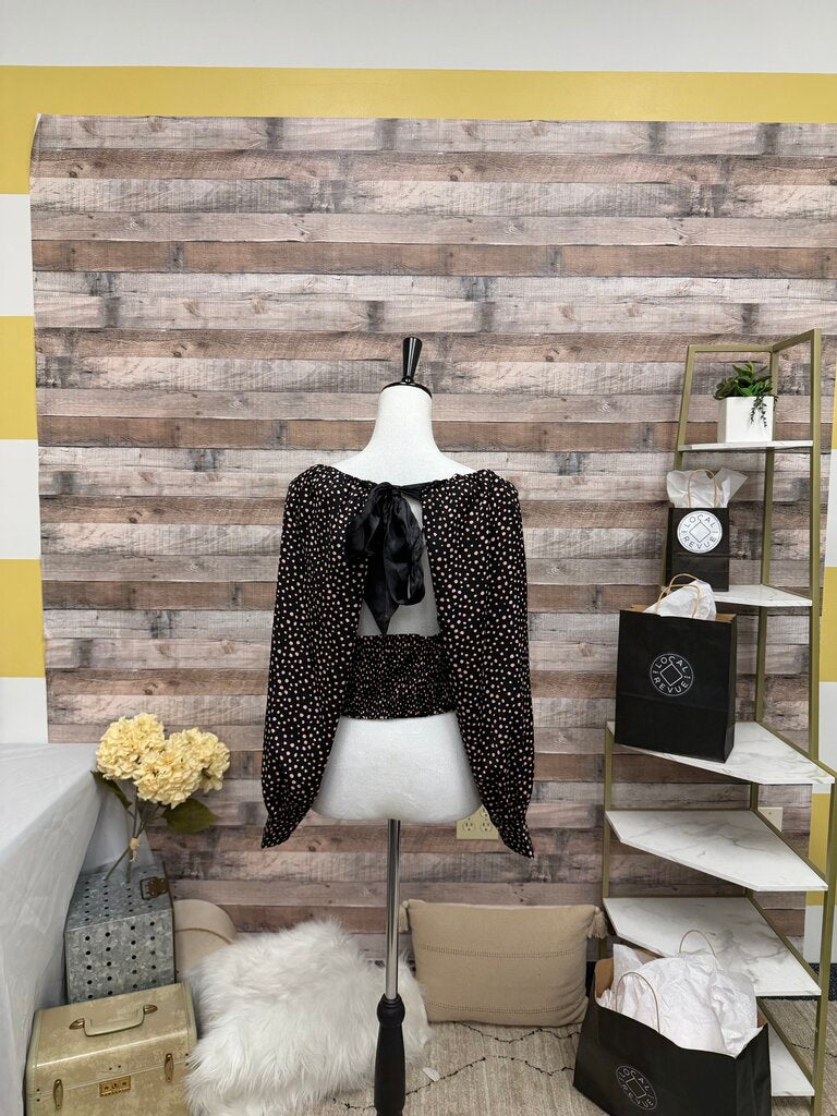 Lush Black Crop w/Pink Polka Dots & Tie Back