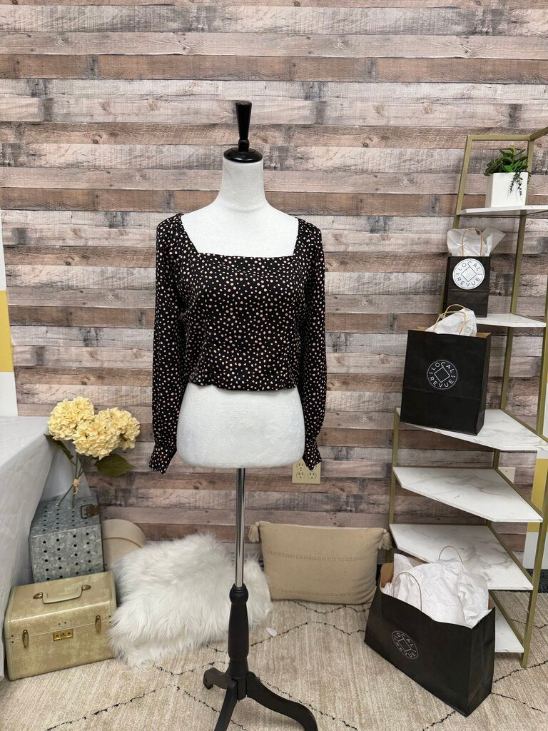 Lush Black Crop w/Pink Polka Dots & Tie Back