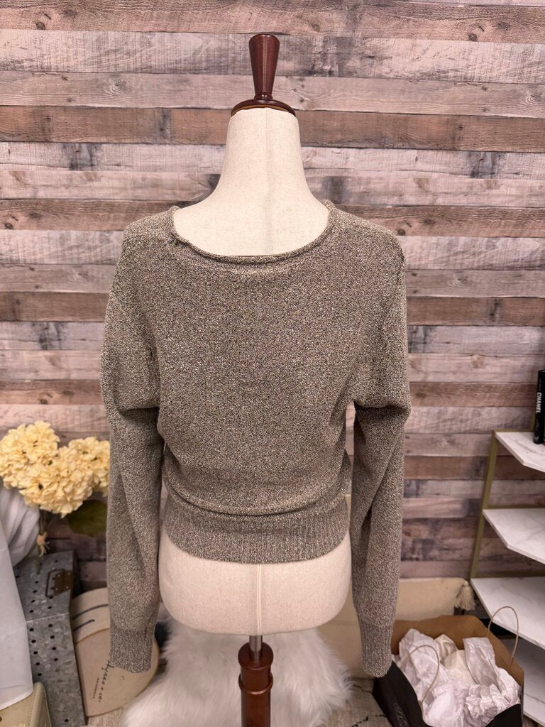 Free People Taupe/Gold Metallic Wrap Sweater