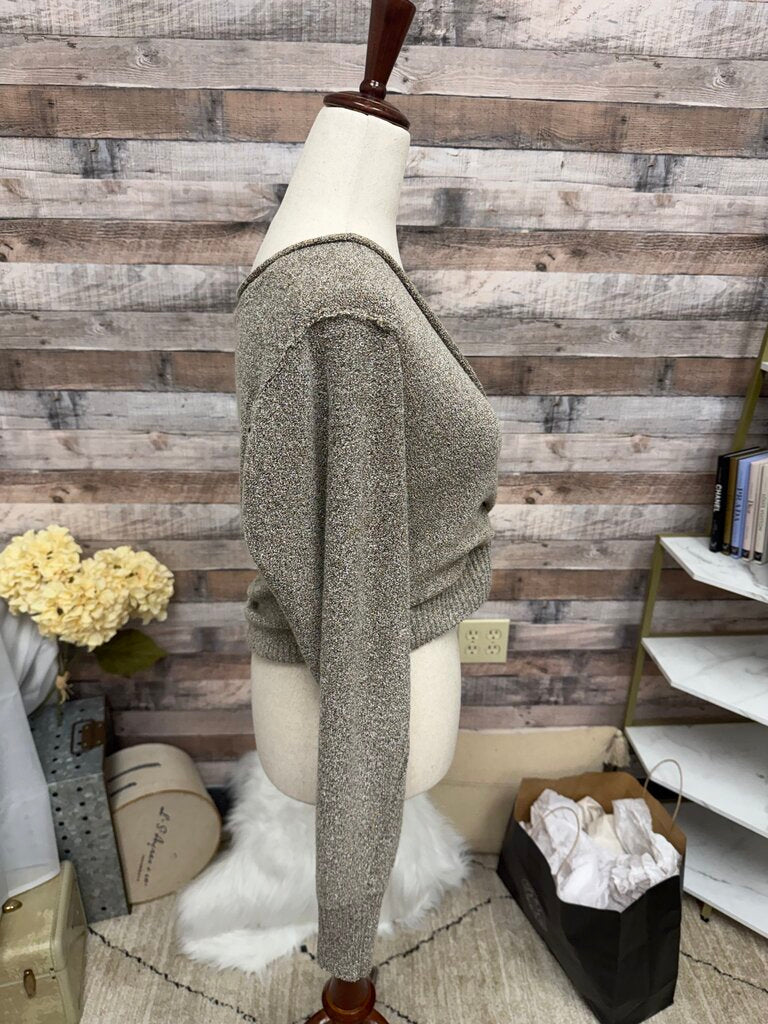 Free People Taupe/Gold Metallic Wrap Sweater